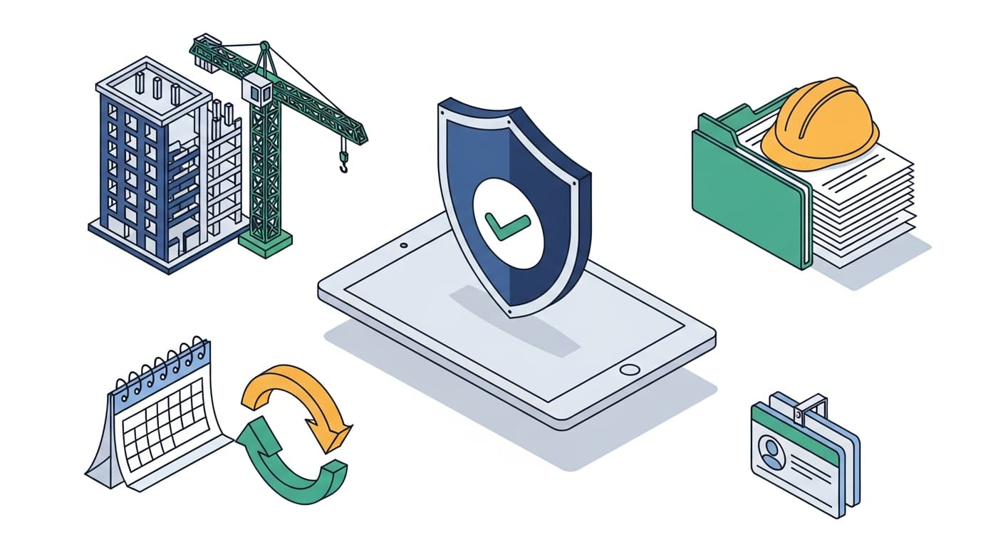 Ilustración isométrica: plataforma LexBuild conectando obligaciones PLD